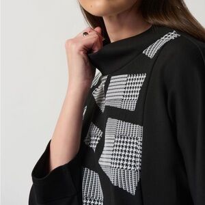 JOSEPH RIBKOFF Style 233228 Black White Houndstooth Check Geometric Knit Top 14
